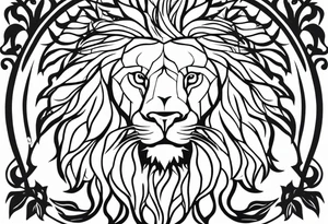 The lion of Judah, which is Jesus Christ, is tied and intertwined within a maple tree. tattoo idea