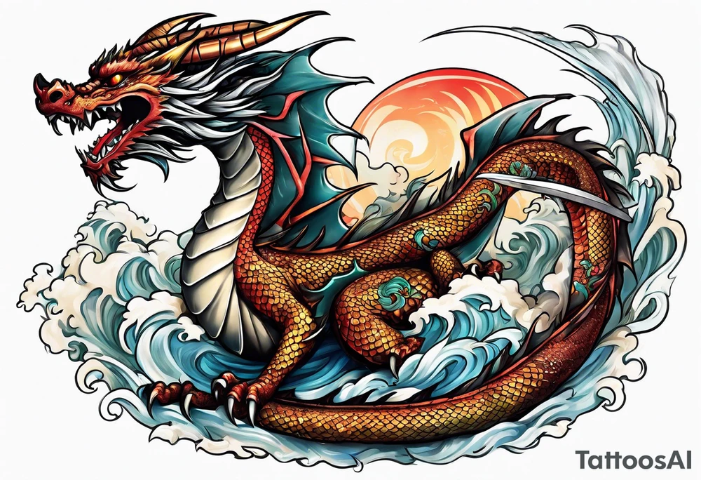 dragon around a katana sword tattoo idea