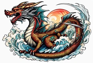 dragon around a katana sword tattoo idea