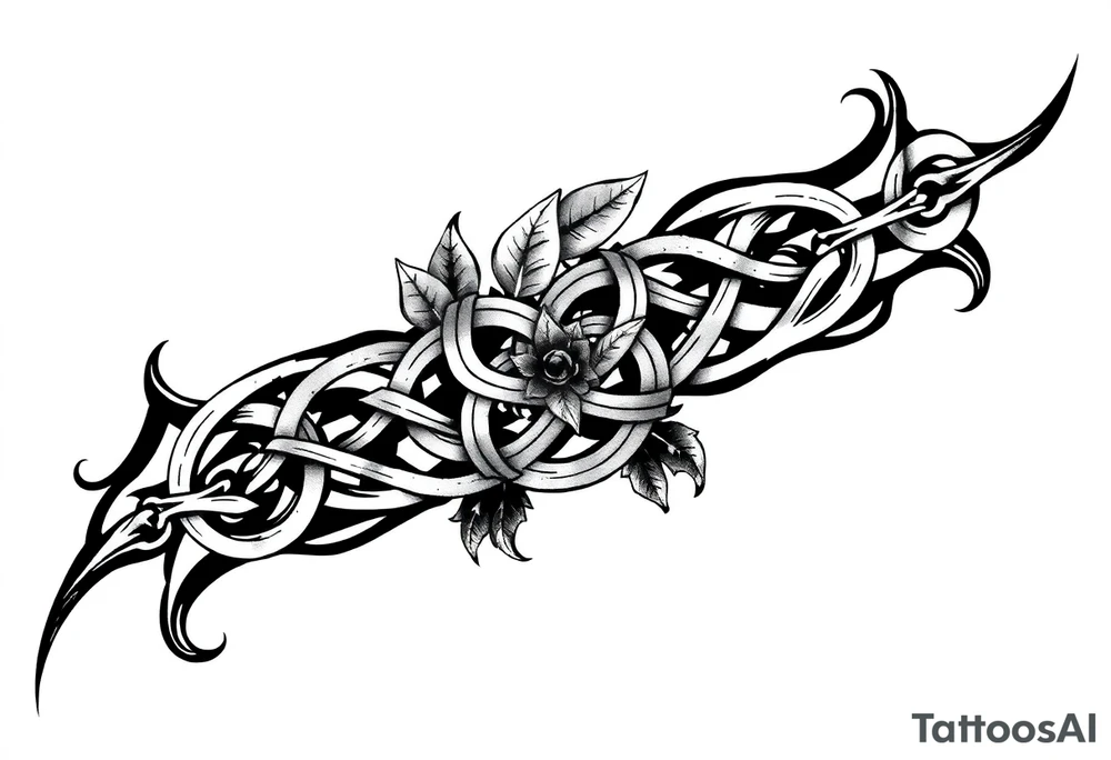 Arm band tattoo of Celtic knot infused with nature tattoo idea