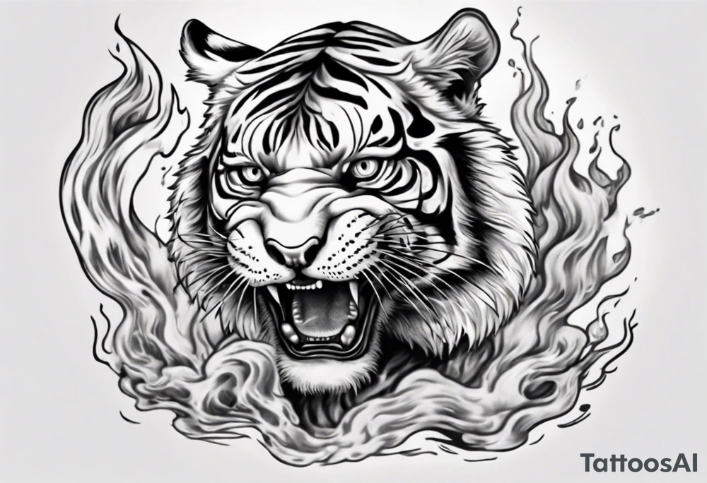 Tiger walks on fire tattoo idea