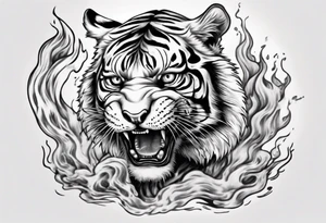 Tiger walks on fire tattoo idea