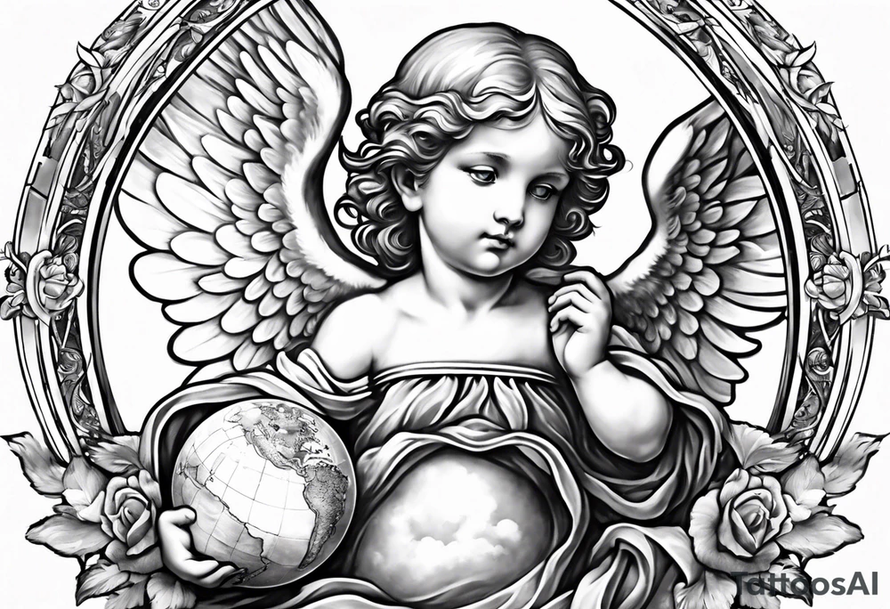 little angel holding the globus tattoo idea
