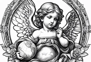 little angel holding the globus tattoo idea