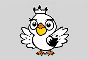 cute 2-d chicken, in a small crown, with a small beak and wings, drawn with a very thin line tattoo idea