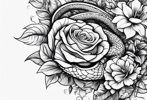 A snake and flowers around a bible verse in the middle tattoo idea