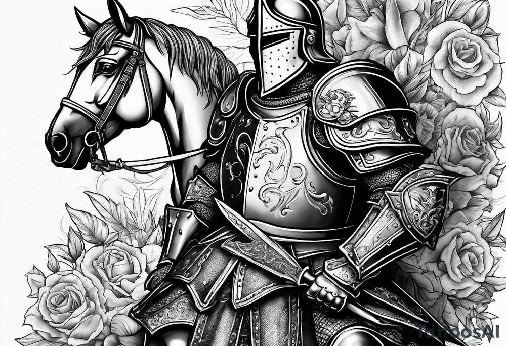 knight in full armour with a pizza tattoo idea