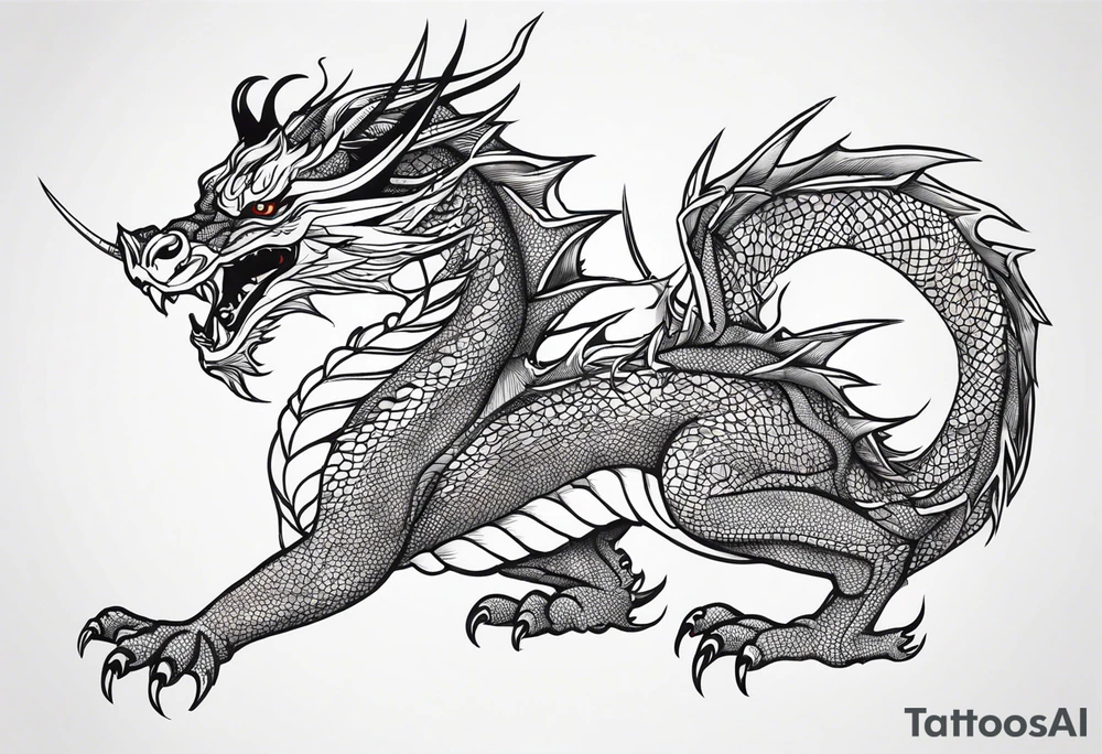 Fine like dragon wrapping around the back of knee not that scary and not going all the way around the knee not very detailed tattoo idea