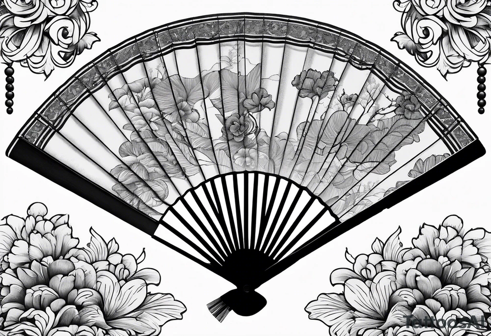 Plain Japanese paper fan with ribbons tattoo idea