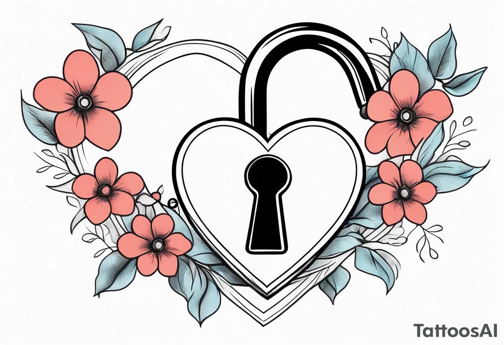 heart-shaped padlock with flowers tattoo idea