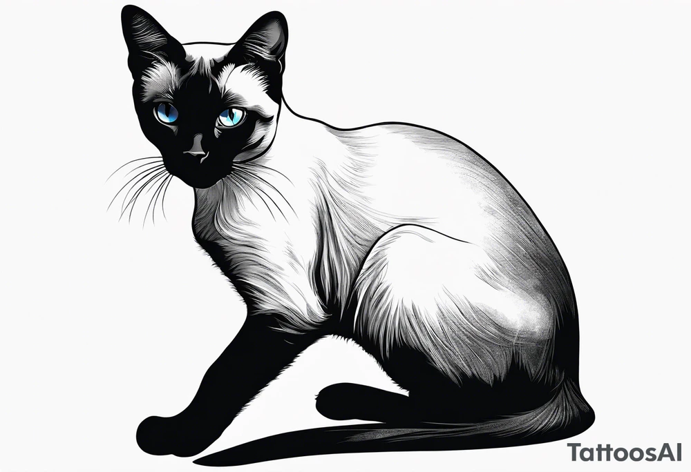 Create a delicate silhouette tattoo of a sitting Siamese cat, emphasizing its elegant posture and distinctive features tattoo idea