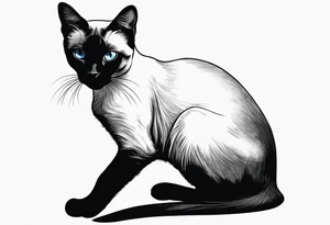 Create a delicate silhouette tattoo of a sitting Siamese cat, emphasizing its elegant posture and distinctive features tattoo idea