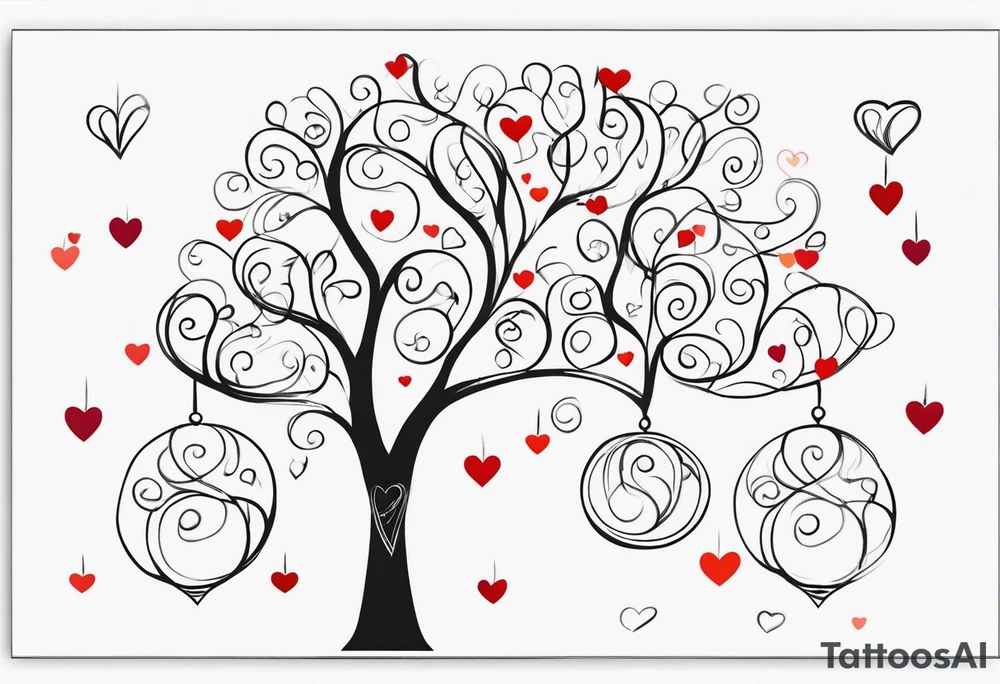 Family tree with  hearts for each person tattoo idea