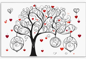 Family tree with  hearts for each person tattoo idea