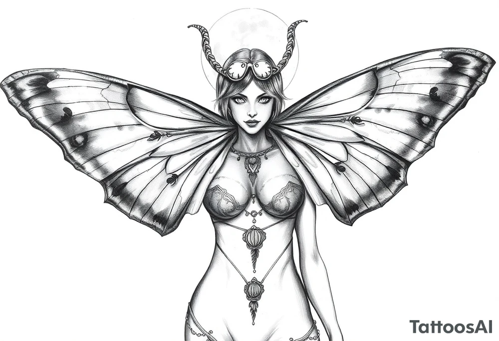 ethereal lunar moth resemblance powerfully sexy depiction of the goddess estate nude full frontal with exotic erotic lingerie orgasmic stare realistic the hottest depiction of the goddess of Love and war tattoo idea