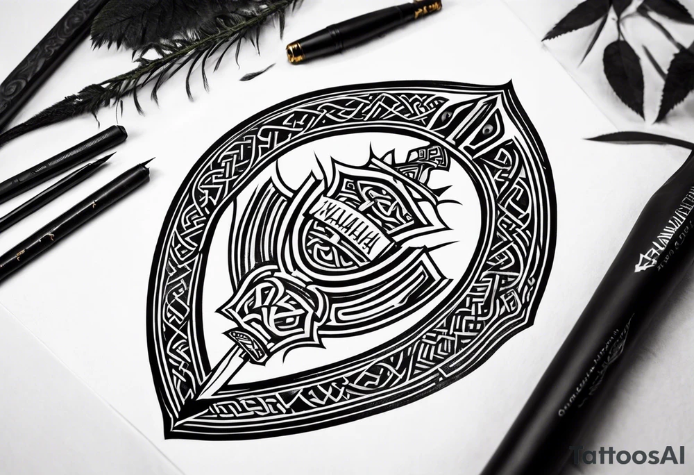 Valhalla viking gods shield hatchet sword tattoo idea