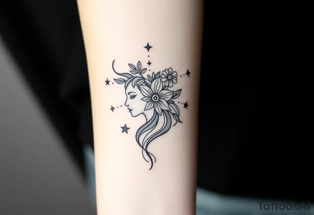 Capricorn head and body y starsign  10x10 cm 

Flowers or stars tattoo idea