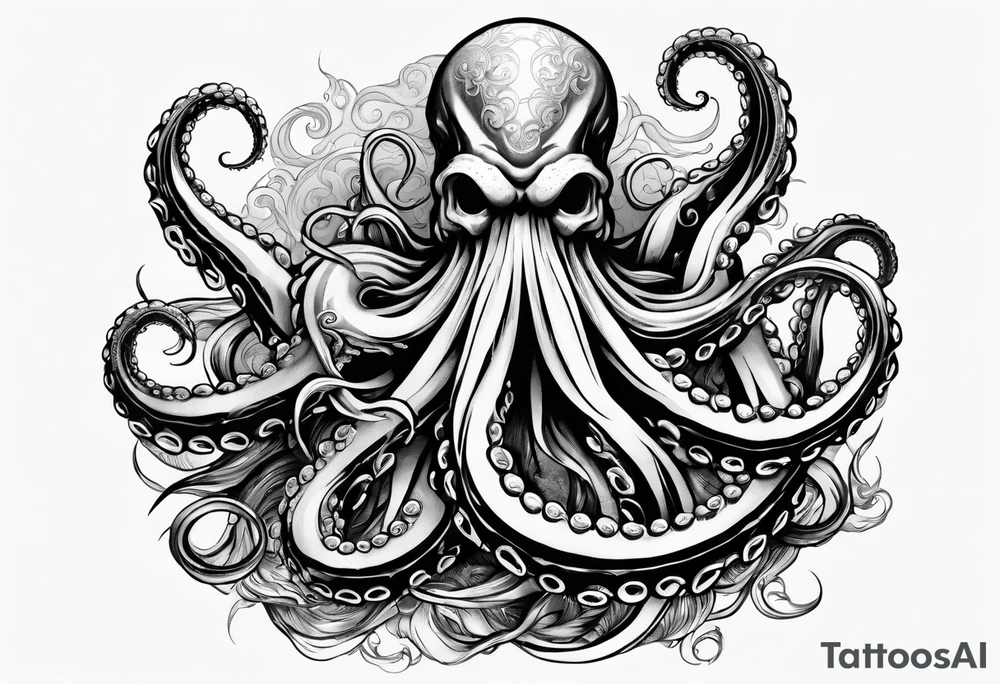 Kraken octopus wrapping tentacles Poseidon thrusting trident stormy sea tattoo idea