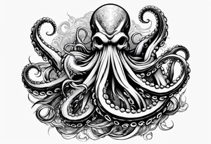 Kraken octopus wrapping tentacles Poseidon thrusting trident stormy sea tattoo idea