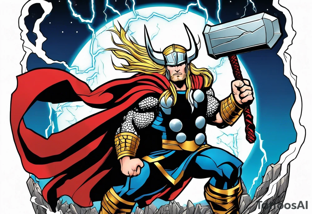 The Mighty Thor  with lightning in the background tattoo idea
