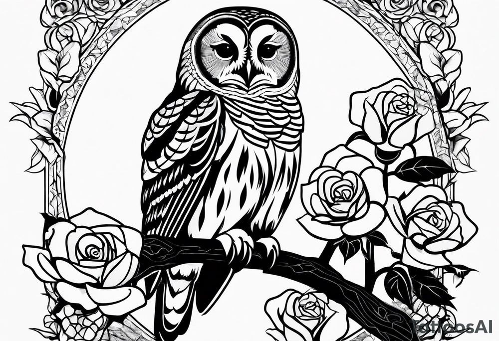 Barred owl and a rose tattoo idea