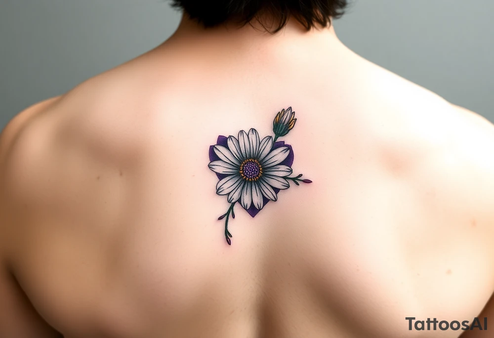 Small Purple Heart & yellow Daisy flower tattoo idea