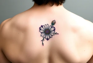 Small Purple Heart & yellow Daisy flower tattoo idea