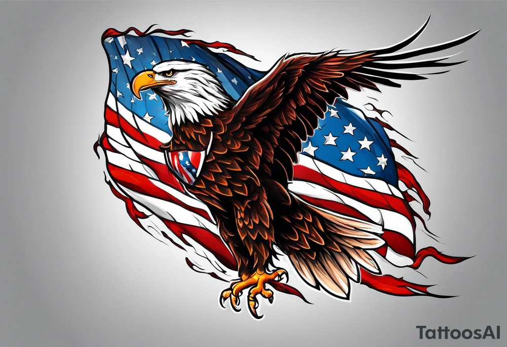 Blood covered Eagle and burning USA  flag tattoo idea