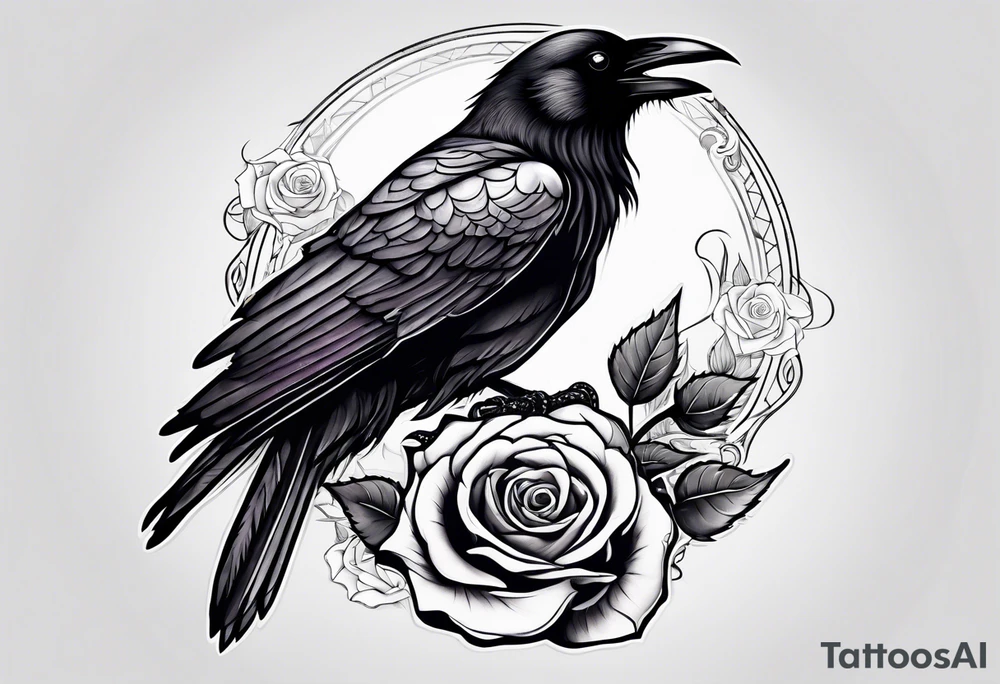 Raven holding  rose   by stem tattoo idea