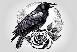 Raven holding  rose   by stem tattoo idea