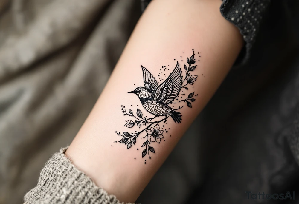 Bird with flowers tattoo idea