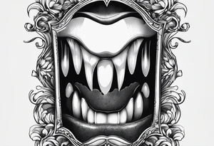 a white, shiny tooth seen through a looking glass tattoo idea