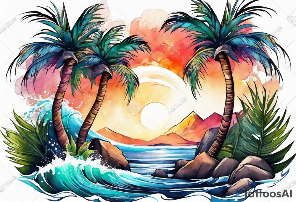 palm tree sleeve tattoo idea