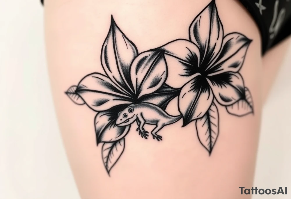 Tropical austrailian flowers with hidden gecko tattoo idea