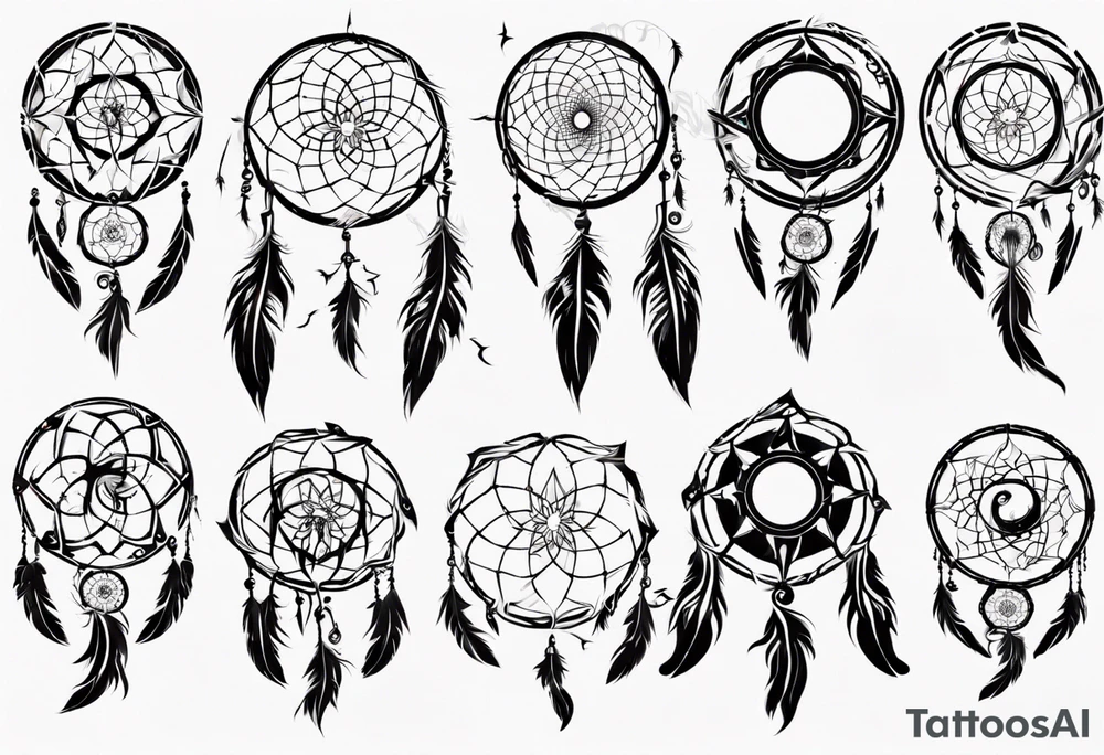 Phoenix flying flaming dream catcher tattoo idea