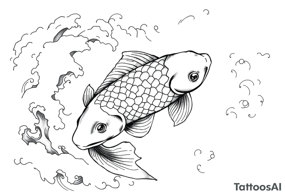 traditional koi fish swimming upstream through turbulent waves tattoo idea