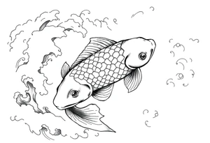 traditional koi fish swimming upstream through turbulent waves tattoo idea