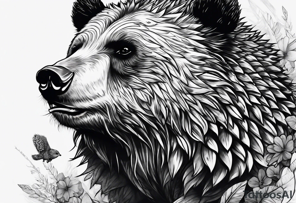 a growling bear and a hedgehog together. tattoo idea