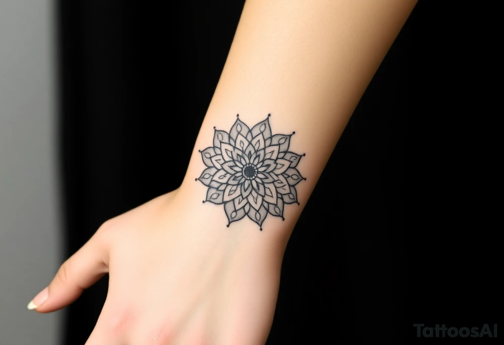 Lotus mandala extends into back of hand tattoo idea