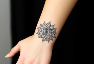 Lotus mandala extends into back of hand tattoo idea
