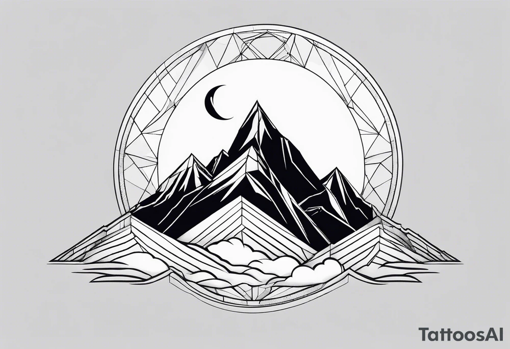 Geometric mountain peak with a moon tattoo idea