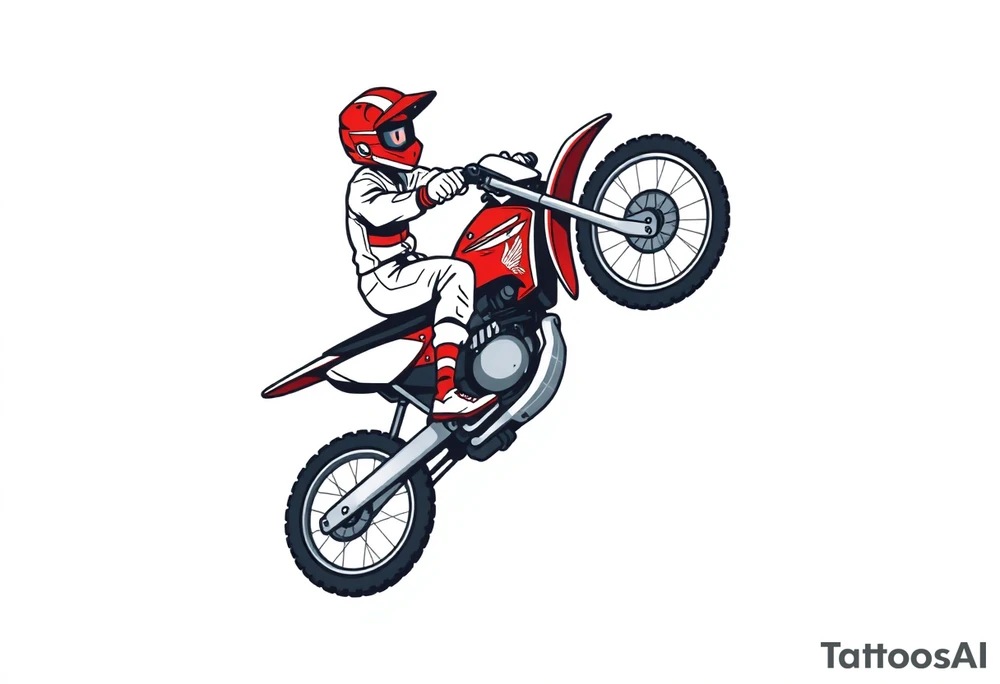 dirtbiker doing a wheelie on a honda 50 dirtbike tattoo idea