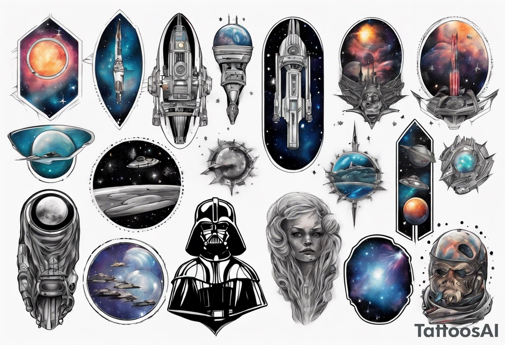 interstellar galactic star wars sleeve tattoo idea