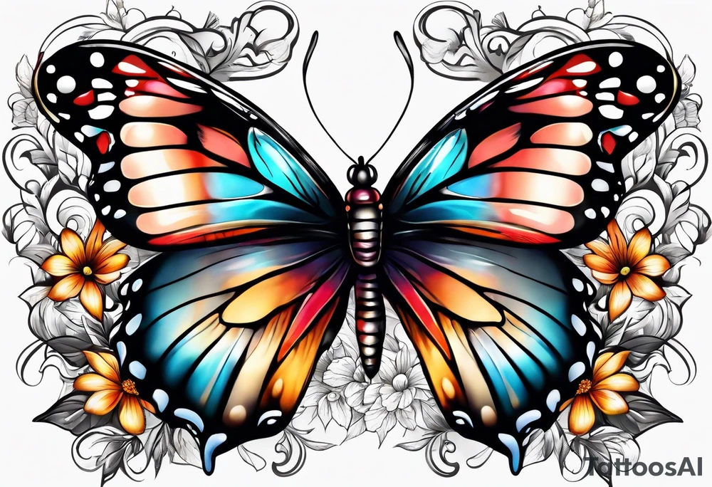 animal butterfly , flower tattoo idea