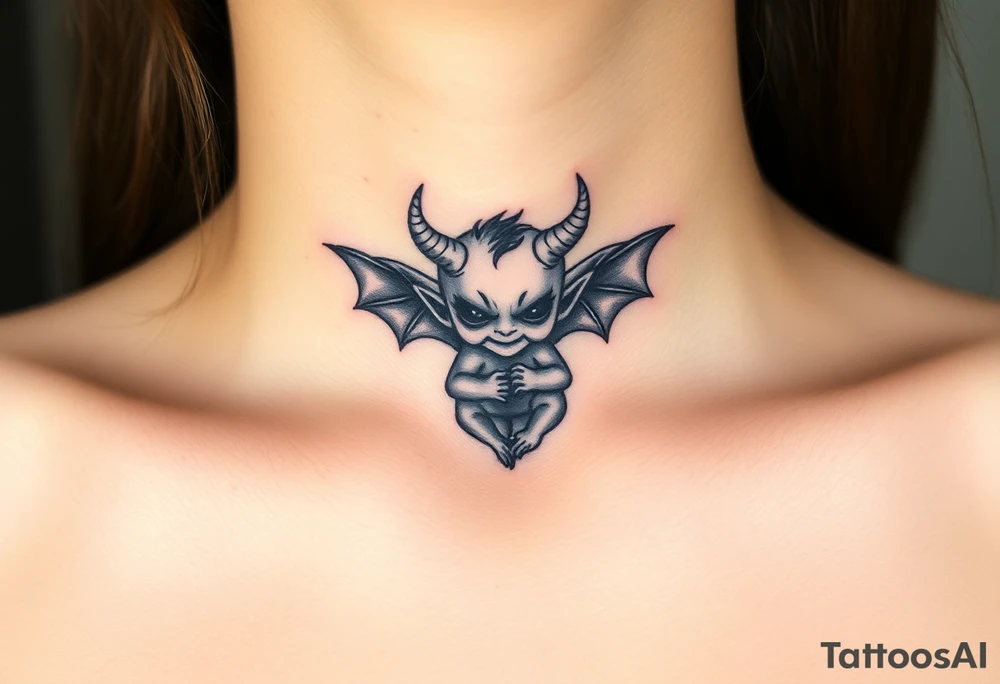 Misfit tiny goblin with wings and horns tattoo idea