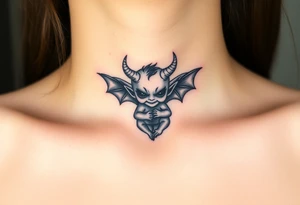 Misfit tiny goblin with wings and horns tattoo idea