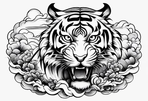 Asian Japanese Chinese style tiger twisting body for a forearm half sleeve, clouds tattoo idea