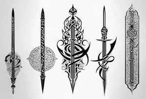 words in arabic calligraph in shape of sword tattoo idea
