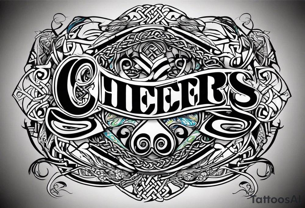 Cheers Mate text, armband +Celtic +Cancer Ribbon +tribal +artistic tattoo idea