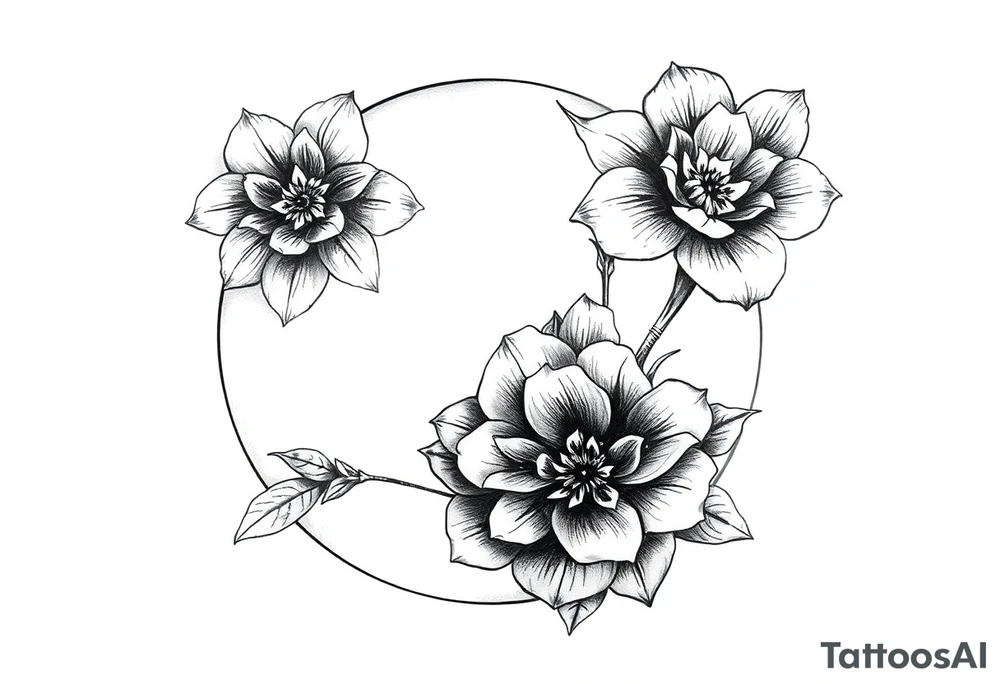 moon-shaped diverent flowers tattoo idea